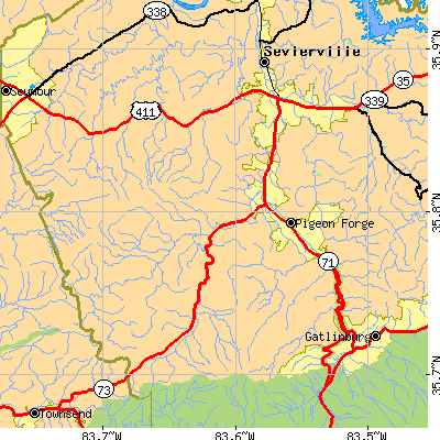 Zip code 37862 close-up map