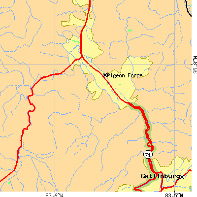 Zip code 37863 close-up map