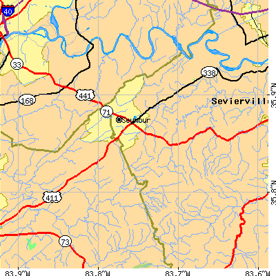 Zip code 37865 close-up map