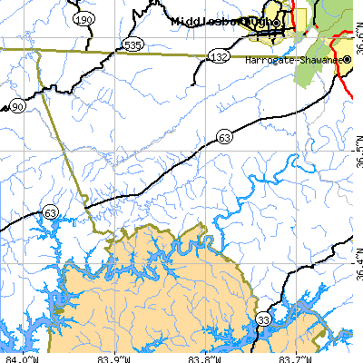 Zip code 37870 close-up map