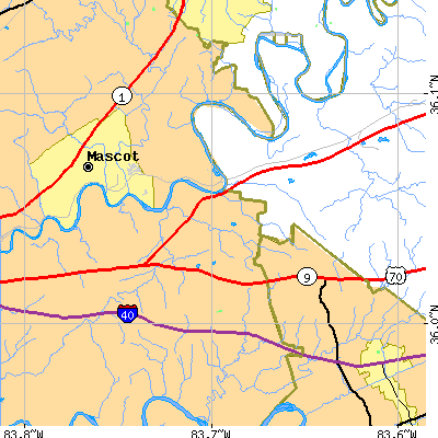 Zip code 37871 close-up map