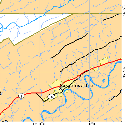 Zip code 37873 close-up map