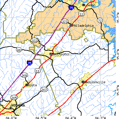 Zip code 37874 close-up map