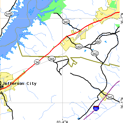 Zip code 37877 close-up map