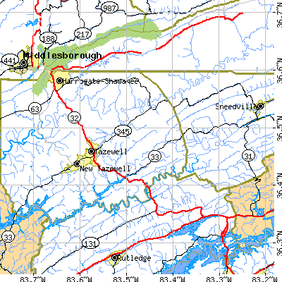 Zip code 37879 close-up map