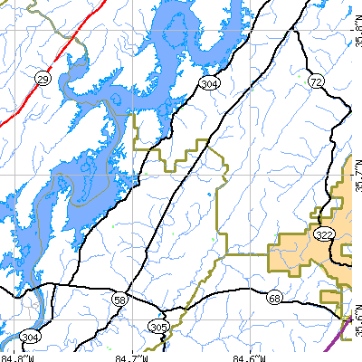 Zip code 37880 close-up map