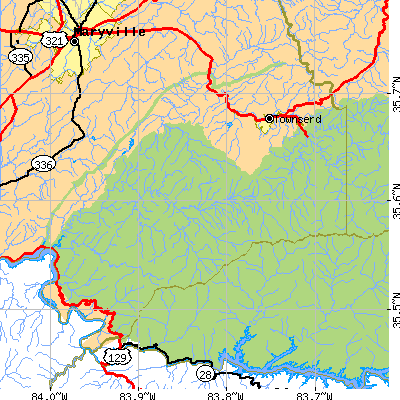 Zip code 37882 close-up map