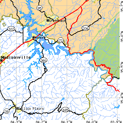 Zip code 37885 close-up map