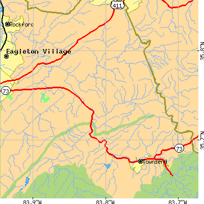 Zip code 37886 close-up map