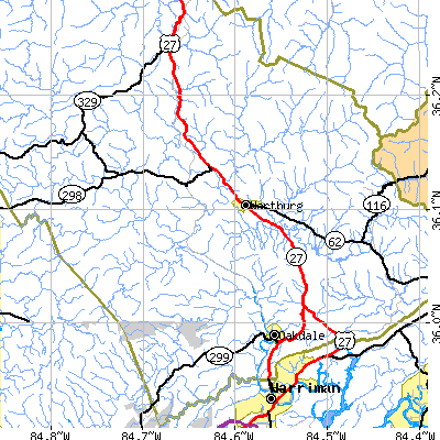 Zip code 37887 close-up map