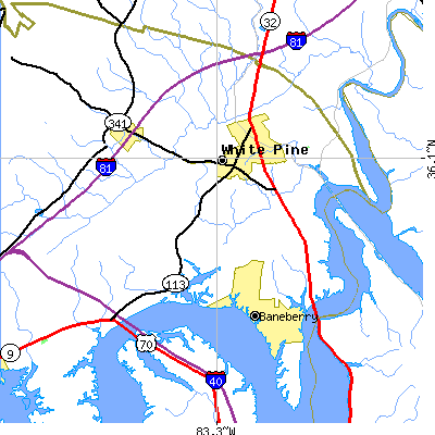 Zip code 37890 close-up map