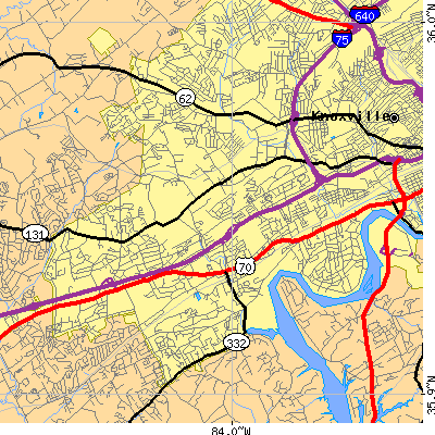 Zip code 37909 close-up map