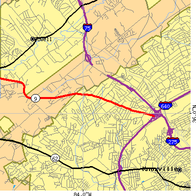 Zip code 37912 close-up map