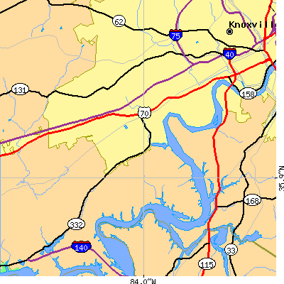 Zip code 37919 close-up map