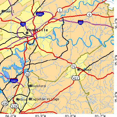 Zip code 37920 close-up map