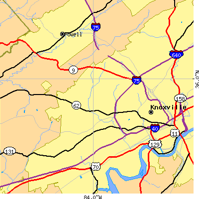Zip code 37921 close-up map