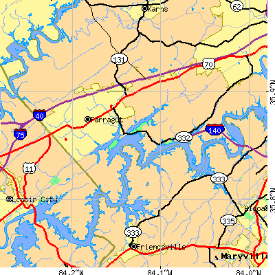Zip code 37922 close-up map