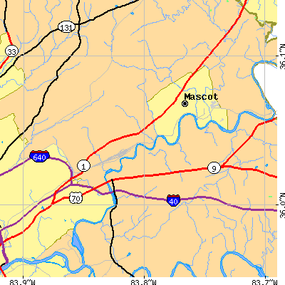 Zip code 37924 close-up map