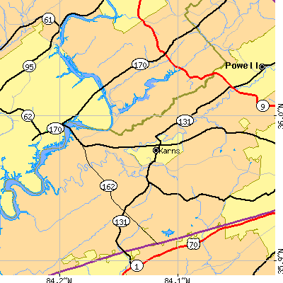 Zip code 37931 close-up map
