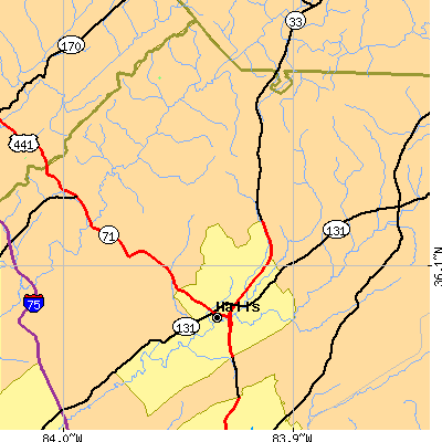Zip code 37938 close-up map