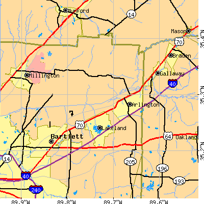 Zip code 38002 close-up map