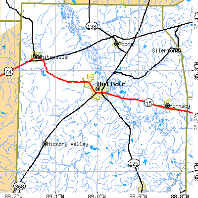 Zip code 38008 close-up map