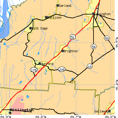 Zip code 38011 close-up map