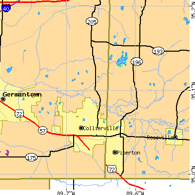 Zip code 38017 close-up map