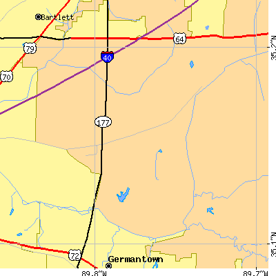 Zip code 38018 close-up map