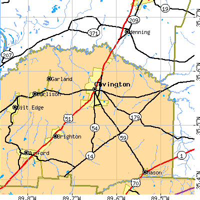 Zip code 38019 close-up map