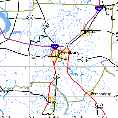 Zip code 38024 close-up map