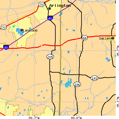 Zip code 38028 close-up map