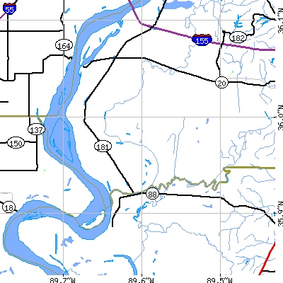 Zip code 38030 close-up map