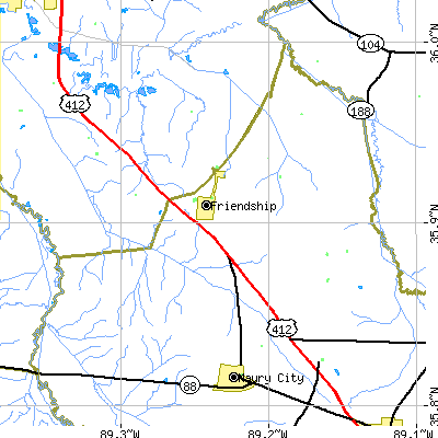 Zip code 38034 close-up map