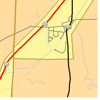 Zip code 38036 close-up map