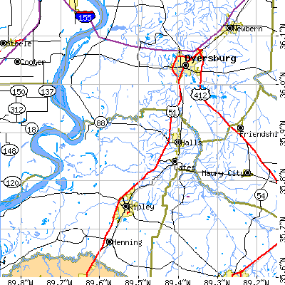 Zip code 38040 close-up map