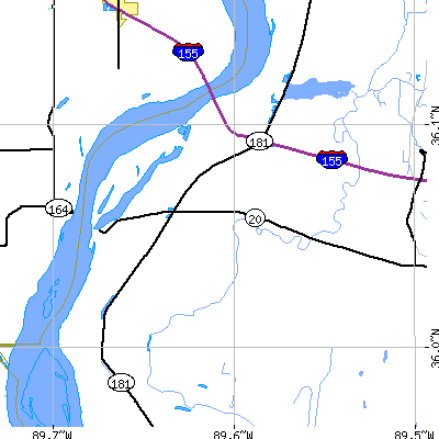 Zip code 38047 close-up map
