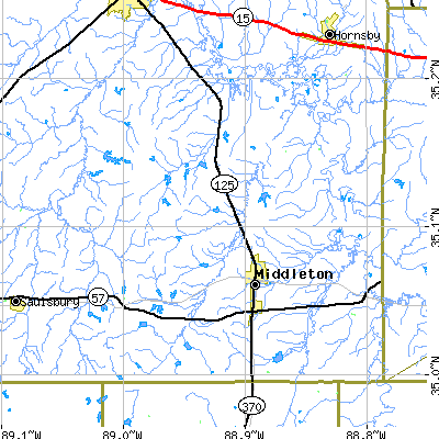 Zip code 38052 close-up map