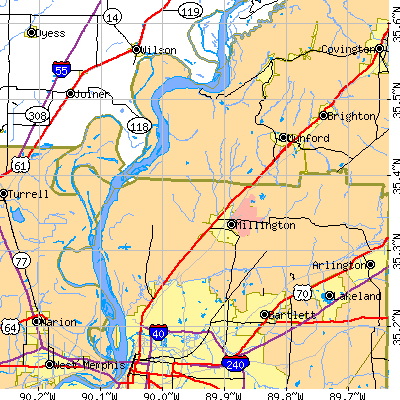 Zip code 38053 close-up map