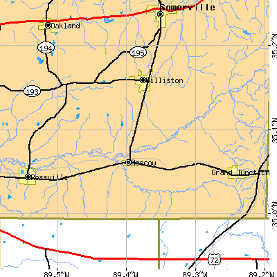 Zip code 38057 close-up map
