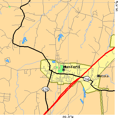 Zip code 38058 close-up map