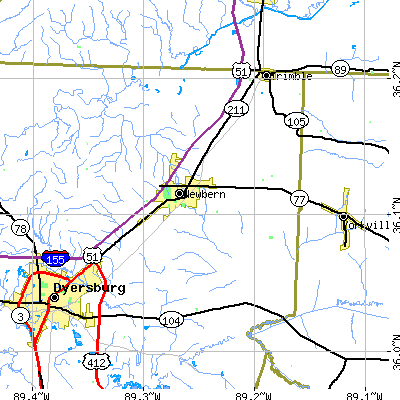 Zip code 38059 close-up map