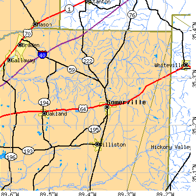 Zip code 38068 close-up map