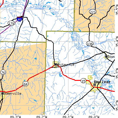 Zip code 38075 close-up map