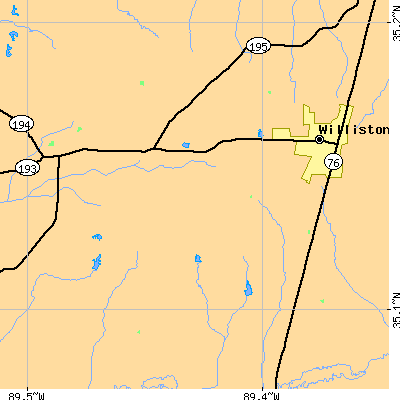 Zip code 38076 close-up map