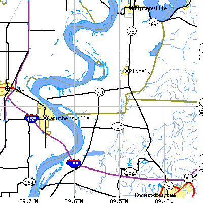Zip code 38080 close-up map