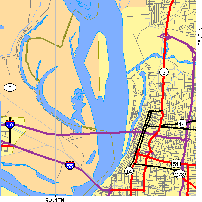 Zip code 38103 close-up map