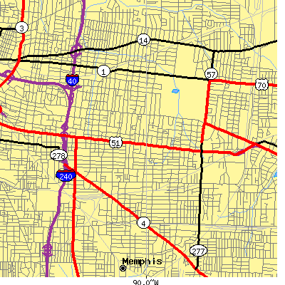 Zip code 38104 close-up map