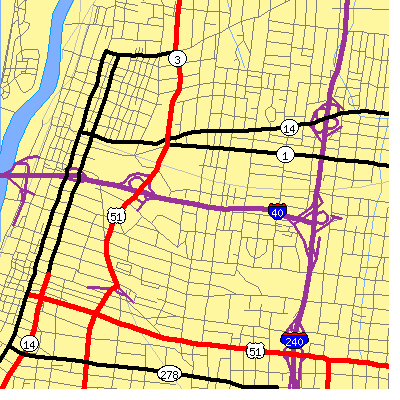 Zip code 38105 close-up map