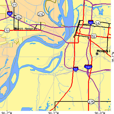 Zip code 38106 close-up map